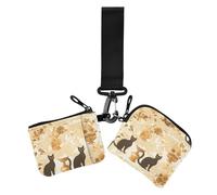 Cartoon-Münzgeldbörse, Kreditkartenhalter, klein, tragbar, mit Reißverschluss, Münzfach für Arbeit, Reisen, 2 Stück, Cartoon-süßes schwarzes Kätzchen, 1 size, Casual