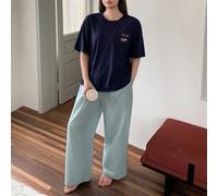 Cartoon-Muster lockeres T-Shirt & karierte Pyjama-Hose Schlafanzug-Set