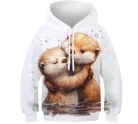 Cartoon Otter Sweatshirt Hoody Kapuzenpullover Pullover 3D Druck Tier Drawstring Mit Tasche Hoodie Streetwear Eignung Jungen Und Mädchen Casual Langarm Unisex 7-9Y