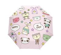Cartoon Panda Hase Regenschirm Taschenschirm Auf-Zu Automatik Schirme Winddicht Leicht Kompakt UV-Schutz Reise Schirm für Jungen Mädchen Strand Frauen