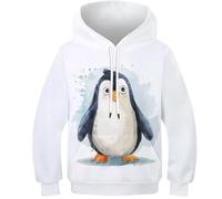 Cartoon Pinguin Sweatshirt 3D Druck Tier Pullover Jumper Hoody Hoodie Mit Tasche Drawstring Streetwear Eignung Jungen Und Mädchen Casual Langarm Unisex 9-11Y