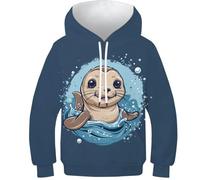 Cartoon Robbe 3D Druck Tier Pullover Kapuzenpullover Hoody Sweatshirt Hoodie Streetwear Mit Tasche Drawstring Eignung Jungen Und Mädchen Casual Langarm Unisex 9-11Y