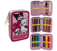 CARTOON Schulmäppchen mit 3 Reißverschlüssen, 3 Fächer, mit mehreren Fächern, 44 Stück, Farben Giotto Schreibwaren für Kinder, Hello Kitty 1, Taschen-Organizer