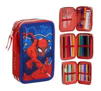 CARTOON Schulmäppchen mit 3 Reißverschlüssen, 3 Fächer, mit mehreren Fächern, 44 Stück, Farben Giotto Schreibwaren für Kinder, Spiderman., mäppchen