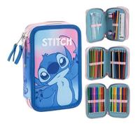 CARTOON Schulmäppchen mit 3 Reißverschlüssen, 3 Fächer, mit mehreren Fächern, 44 Stück, Farben Giotto Schreibwaren für Kinder, Stitch 1, Taschen-Organizer