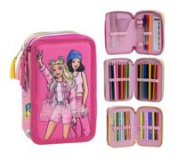 CARTOON Schulmäppchen mit 3 Reißverschlüssen, 3 Fächer, mit mehreren Fächern, 44 Stück, Farben Giotto Schreibwaren für Kinder, Barbie, mäppchen