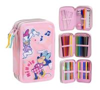 CARTOON Schulmäppchen mit 3 Reißverschlüssen, 3 Fächer, mit mehreren Fächern, 44 Stück, Farben Giotto Schreibwaren für Kinder, Minnie Maus, mäppchen