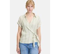 Klassische Bluse CARTOON "Cartoon Streifenbluse mit Bindegürtel", Damen, Gr. 34, nature, grün, Obermaterial: 50% Viskose, 30% Polyester, 20% Leinen., modisch, schmal normal, V-Ausschnitt, Kurzarm, Blu