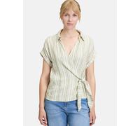 Klassische Bluse CARTOON "Cartoon Streifenbluse mit Bindegürtel", Damen, Gr. 38, nature, grün, Obermaterial: 50% Viskose, 30% Polyester, 20% Leinen., modisch, schmal normal, V-Ausschnitt, Kurzarm, Blu