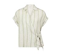 Klassische Bluse CARTOON "Cartoon Streifenbluse mit Bindegürtel", Damen, Gr. 44, nature, grün, Obermaterial: 50% Viskose, 30% Polyester, 20% Leinen., modisch, schmal normal, V-Ausschnitt, Kurzarm, Blu