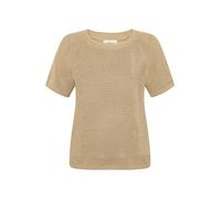 Cartoon Kurzarmshirt Damen – Rundhalsausschnitt, Beige/Gold, Gr. 42