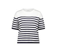 Cartoon Strickpullover Kurz Damen Rundhalsausschnitt Weiß/Dunkelblau Gr. 38
