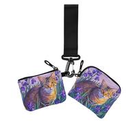 Cartoon süße braune Katze lila Blumen Damen Münzgeldbörsen Kartenetuis Mini Mode Kleingeld Geldbörse Geldbörse mit Schlüsselanhänger für Damen 2 Stück, Cartoon-niedliche braune Katze, lila Blumen, 1