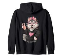 Cartoon Wolf Friedenszeichen Tierliebhaber Kunst verspielt lebendig Kapuzenjacke