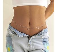 Carufin Strass Sternketten Körpergürtel Kristall Taillenketten Pentagramm Anhänger Sommer Strand Taille Körperschmuck Festival Bauchgürtel Schmuck für Frauen und Mädchen (Silber)