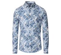Casa Moda Casual Fit Leinenhemd blau, Bedruckt