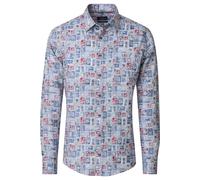 Casa Moda Casual Fit Leinenhemd blau, Bedruckt