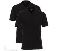 Casa Moda T-Shirt V-Ausschnitt Doppelpack Schwarz Einfarbig 4XL