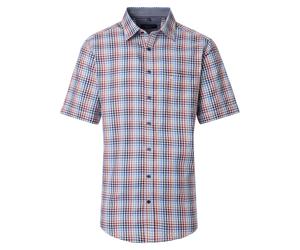 CASAMODA Herren Kurzarmhemd kariert ? Casual Fit Baumwollhemd Blau Rot Beige XXL