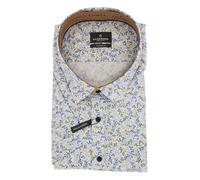 CASAMODA Herren Kurzarmhemd Weiß Blau Gelb Print - Comfort Fit - Baumwolle - 3XL