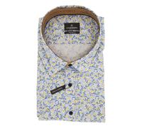 CASAMODA Herren Kurzarmhemd Weiß Blau Gelb Print ? Comfort Fit ? Baumwolle 6XL