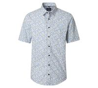 CASAMODA Herren Kurzarmhemd Weiß Blau Gelb Print ? Comfort Fit ? Baumwolle 7XL