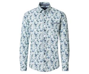 CASAMODA Herrenhemd Floral Blau Grün Casual Fit Langarm Baumwolle XXL