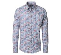 CASAMODA Leinenhemd Print Casual Fit Blau 3XL