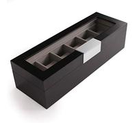 CASE ELEGANCE Collection Edle Uhrenbox aus Holz für 6 Uhren mit Vitrine - Schwarz (Metallclip) (Metallclip)