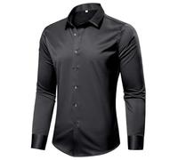 Casey Kevin Herren Hemd Langarm männer Hemden herrenhemden Freizeithemden bügelleichtes Businesshemd Anzug Hemd Satin leicht glänzend