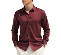 Casey Kevin Herren Hemd Langarm männer Hemden herrenhemden Freizeithemden bügelleichtes Businesshemd Anzug Hemd Satin leicht glänzend