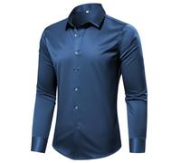 Casey Kevin Herren Hemd Langarm männer Hemden herrenhemden Freizeithemden bügelleichtes Businesshemd Anzug Hemd Satin leicht glänzend