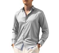 Casey Kevin Herren Hemd Langarm männer Hemden herrenhemden Freizeithemden bügelleichtes Businesshemd Anzug Hemd Satin leicht glänzend