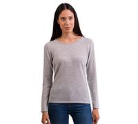 CASH-MERE.CH 100% Kaschmir Damen Pullover | Sweater Rundhalsausschnitt 2-fädig (Grau/Hellgrau, XL)