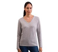 CASH-MERE.CH 100% Kaschmir Damen Pullover | Sweater V-Ausschnitt 2-fädig (Grau/Hellgrau, M)