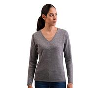CASH-MERE.CH 100% Kaschmir Damen Pullover | Sweater V-Ausschnitt 2-fädig (Grau, S)