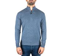 CASH-MERE.CH 100% Kaschmir Herren Stehkragen Pullover | Sweater mit Reißverschluss 2-fädig (Blau/Jeans, S)