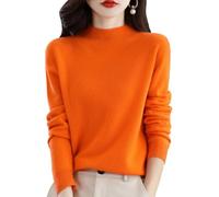 Cashmere Sweaters for Women, Cashmere Long Sleeve Crew Neck Soft Warm Pullover Knit Jumpers (Orange,S)