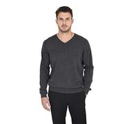 Cashmeren Herren Essentials Strickpullover mit V-Ausschnitt, Kaschmirwolle, lange Ärmel, klassischer Pullover (Anthrazit, Medium)