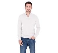 Cashmeren Herren Pullover mit halbem Reißverschluss und Stehkragen, 100 % reines Kaschmir, Reißverschluss, Poloshirt mit hohem Kragen (Elfenbein, Größe S)