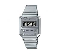 Casio Unisex Quartz Armbanduhr, 33.00mm GehäusegröÃŸe mit Silber digital Zifferblatt und Silber Metallarmband Armband A100WE-7BEF