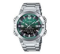 Casio AMW870DA-3AV Herren-Armbanduhr aus Edelstahl, grünes Zifferblatt, analog, digital, Dual-Zeitzonen-Uhr