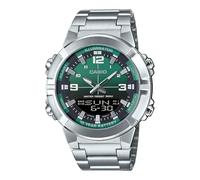 Casio AMW870DA-3AV Herren-Armbanduhr aus Edelstahl, grünes Zifferblatt, analog, digital, Dual-Zeitzonen-Uhr