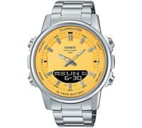 Casio AMW880D-9AV Herren-Armbanduhr, Edelstahl, gelbes Zifferblatt, analog, digital, Dual-Zeitzonen-Uhr, gelb