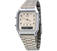 Casio AQ230A-7 Herren-Armbanduhr mit Edelstahlband, analog, digital, weißes Zifferblatt, silberfarben, Silber