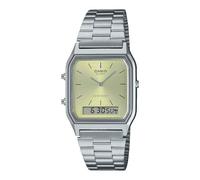 Casio AQ230A-9A Herren-Armbanduhr, Vintage, analog, digital, silberfarben, olivgoldfarbenes Zifferblatt