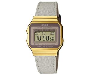 Casio Damen Quartz Armbanduhr, 37.40mm GehäusegröÃŸe mit Clear digital Zifferblatt und Beige Fabric Strap Armband A700WEGL-7AEF