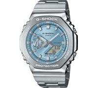 Casio G-Steel GM-2110D-2AER Herrenuhr Analog-Digital Quarz mit Edelstahl-Gehäuse und Band, Stoppuhr, Weltzeit, Countdown, Alarm, Wasserdicht 20 Bar, Silber, Blau