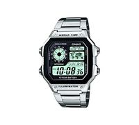 Casio Herren Quartz Armbanduhr, 36.00mm GehäusegröÃŸe mit weiÃŸ digital Zifferblatt und Silber Metallarmband Armband AE-1200WHD-1AVEF