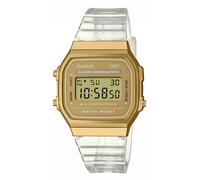 Casio Unisex Quartz Armbanduhr, 36.00mm GehäusegröÃŸe mit Gold digital Zifferblatt und transparent Plastic/Resin Bracelet Armband A168XESG-9AEF